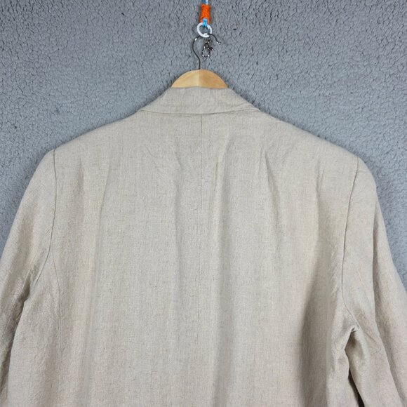 Zara Blazer Womens Size XL Beige Linen Blend Oversized Long Length Chic Office - Picture 6 of 12